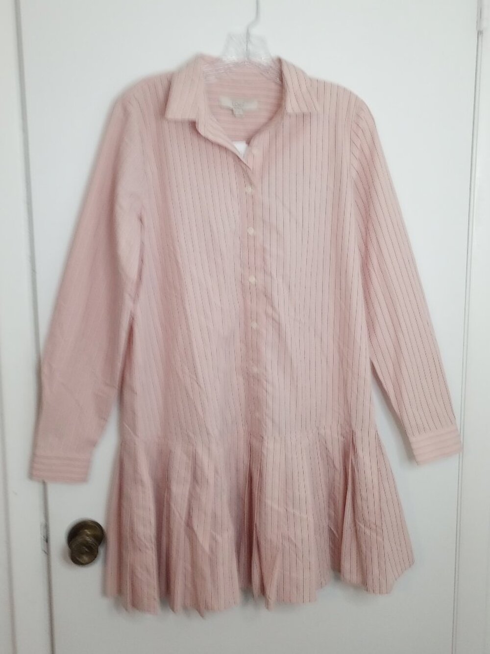 Loft Pink Striped Cotton Poplin Preppy Shirt Dress - Picture 2 of 11